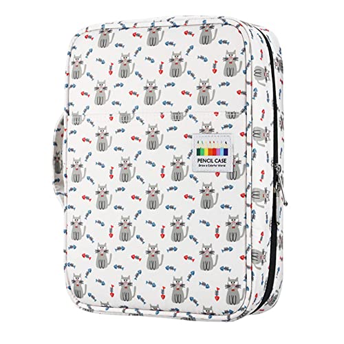 SagaSave Großes Federmäppchen, wasserdicht, für 166 Buntstifte oder 166 Gelstifte mit Reißverschlussschlitz, Nylon-Stift-Organizer für Schüler oder Künstler, Mehrfarbig, Eat fish cat, Modern von SagaSave