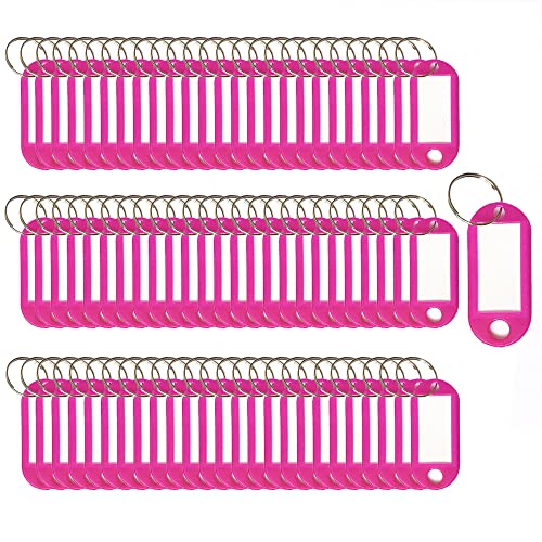 Schlüsselanhänger 100 Stück Schlüsselanhänger Tags Schlüsseletiketten Kunststoff Schlüsselanhänger ID Tags Schlüsselanhänger Namensschilder Gepäckausweis Etiketten mit Etiketten Spaltring (Rosa) von SagaSave