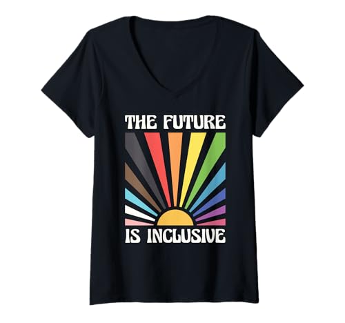 Damen Die Zukunft ist inklusiv LGBTQ Progress Pride T-Shirt mit V-Ausschnitt von Sage Styles