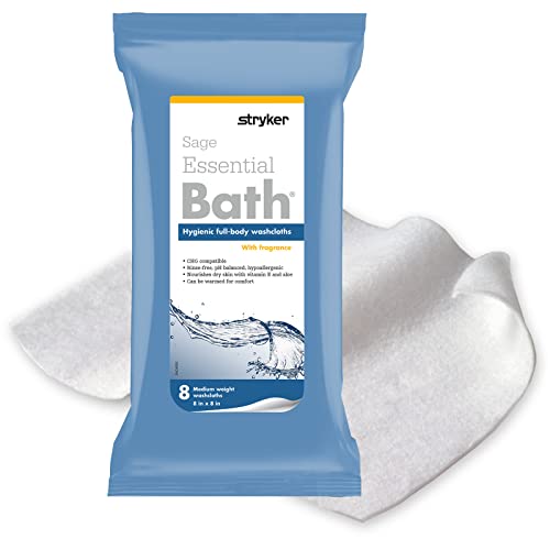 Stryker - Sage Essential Badreinigungstücher - 6 Pakete, 48 Tücher - Frischer Duft, Badetücher ohne Ausspülen, ultraweiches und mittelschweres Tuch, hypoallergen von Sage