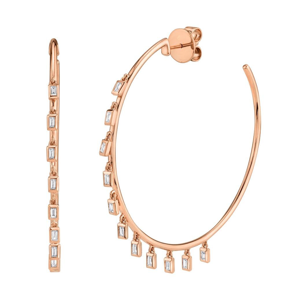 Baguette Diamant Shaker Creolen 14K Rose Gold Baumeln Lünette Set 0, 47Ct Zertifiziert Natürliche Offene Zurück 2 Zoll Durchmesser Geschenk Ihr von SageDesignsLA