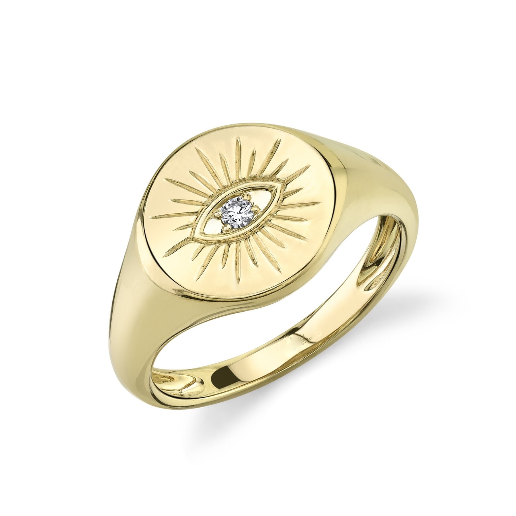 Diamant Auge Siegel Ring 14K Gelbgold Cocktail Runde Geschnitten Natürliche 0, 03Ct Statement Geschenk Für Ihre Rechte Hand von SageDesignsLA