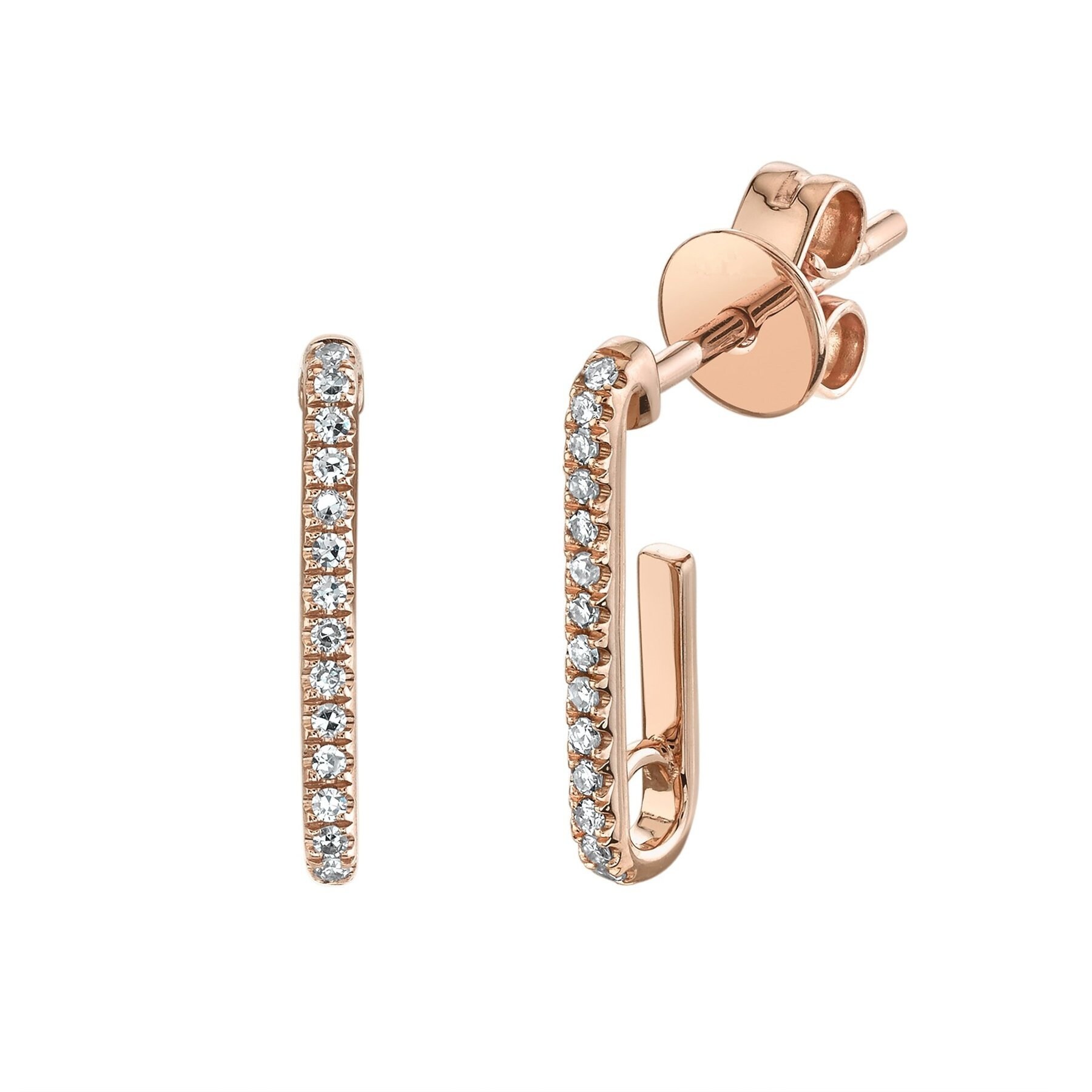 Diamant Büroklammer Link Tropfen Ohrringe 14K Rose Gold Natur Rund Schliff Ohrstecker Geschenk Für Sie von SageDesignsLA