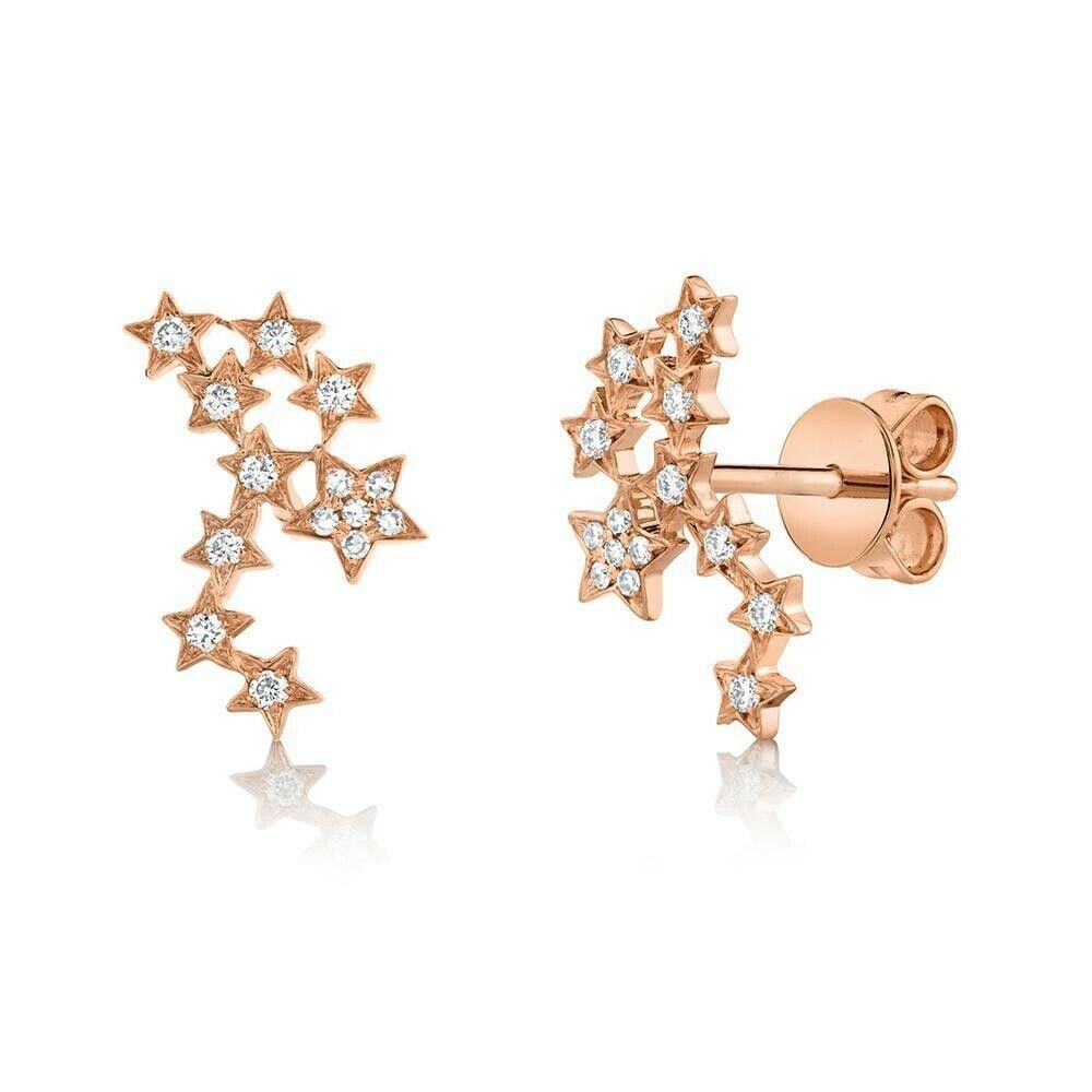 Diamant-stern-Konstellation Ohrstecker 14K Rose Gold Natürliche Runde Geschnitten 0, 17Ct Feine Mode Geschenk Für Sie von SageDesignsLA