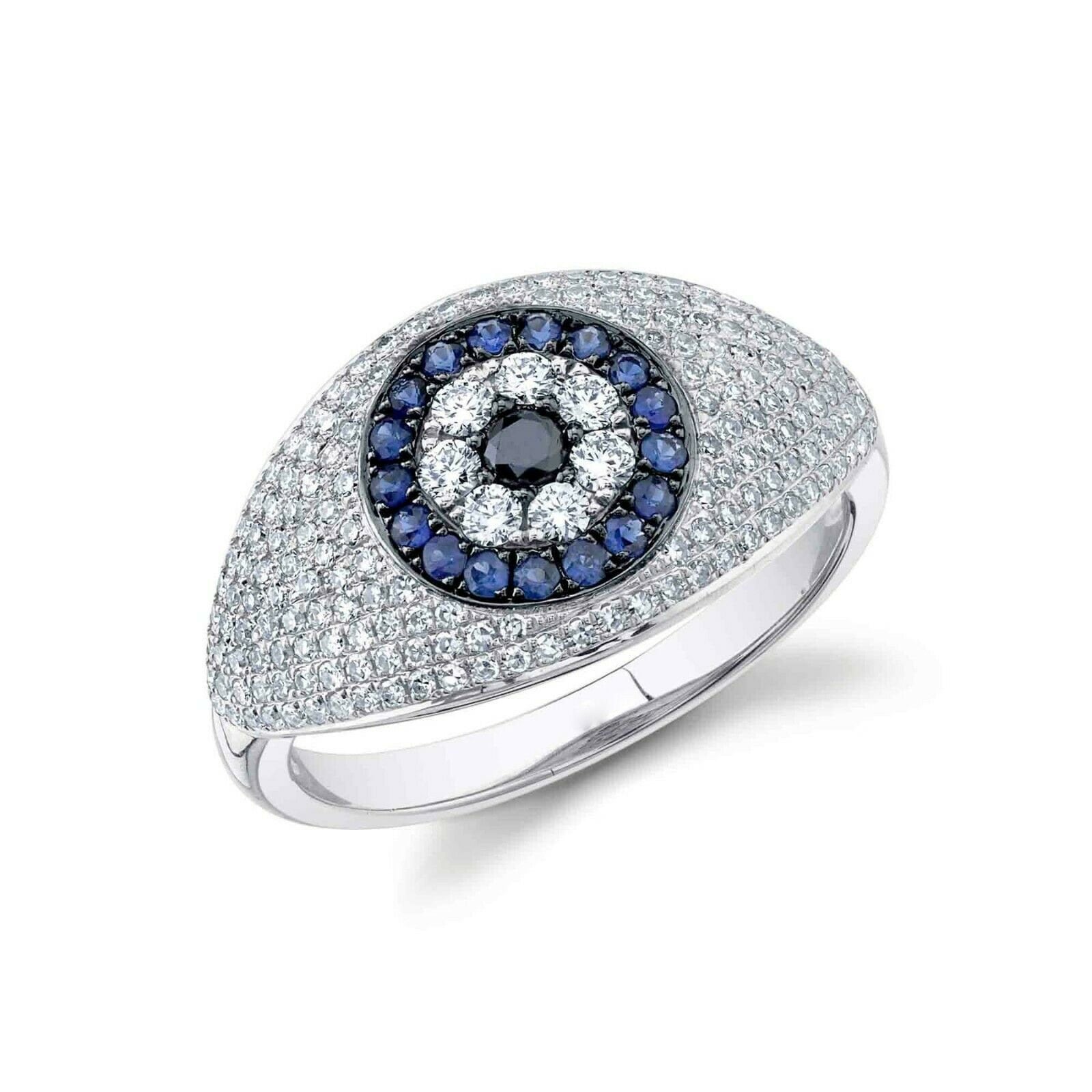 Evil Eye Diamant Ring 14K Weiß Gold Blau Saphir Schwarz 0, 77Tcw Fine Fashion Cocktail Band All Seeing Geschenk Für Sie von SageDesignsLA