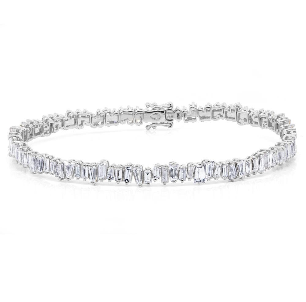 Gezackte Baguette Diamant Armreif 14K Weißgold Flexible Riegel Schloss 5.82Ct Zertifiziert Natürliche Frauen Geschenk Für Ihre Einzigartige von SageDesignsLA