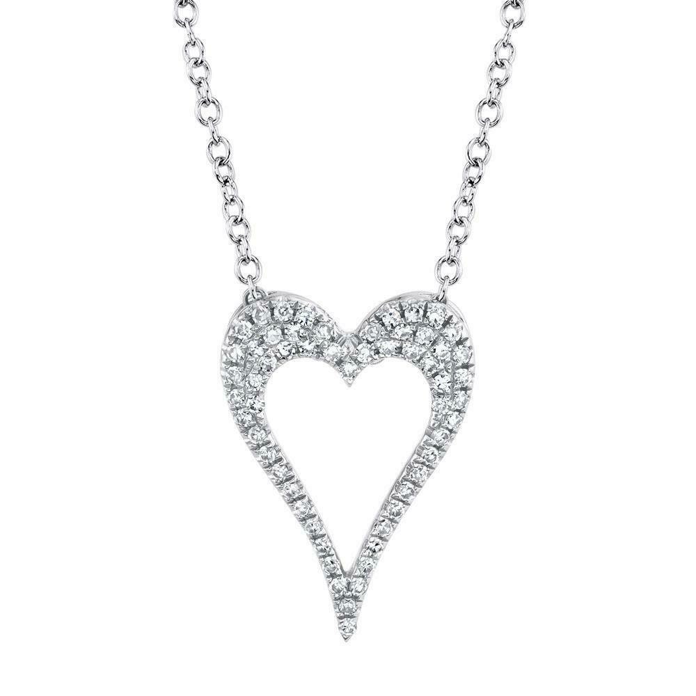 Offene Herz Diamant Halskette Anhänger 14K Weiß Gold 0, 14Ct Natur Rundschliff Pave Hochzeit Jahrestag Geschenk Für Sie von SageDesignsLA