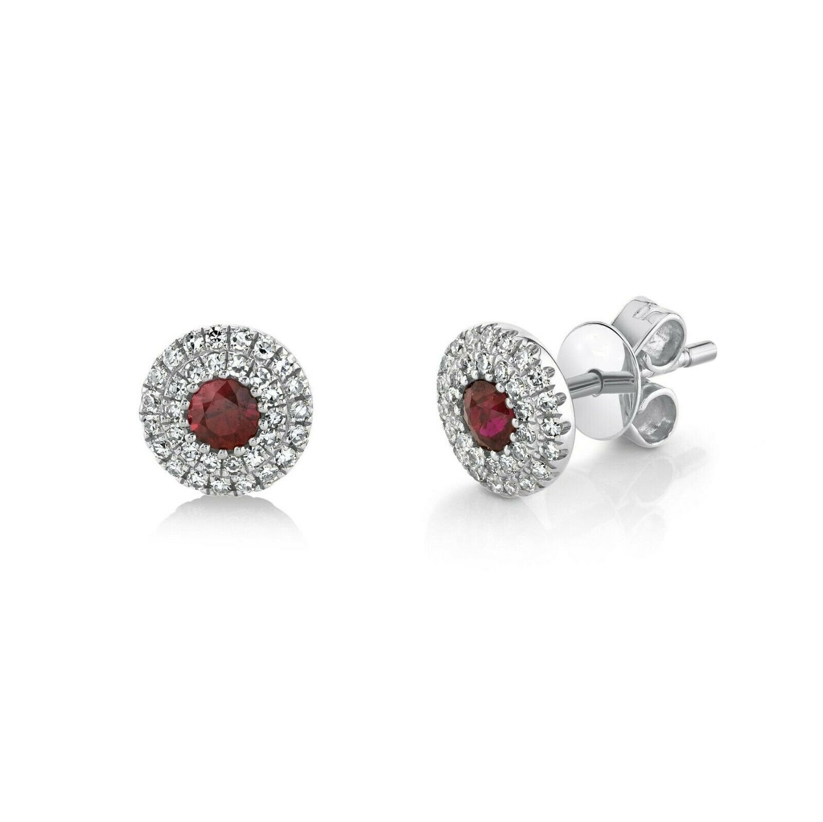 Rubin Rot Diamant Ohrstecker 14K Weiß Gold Double Halo Kreis Push Back Statement Geschenk Für Sie von SageDesignsLA