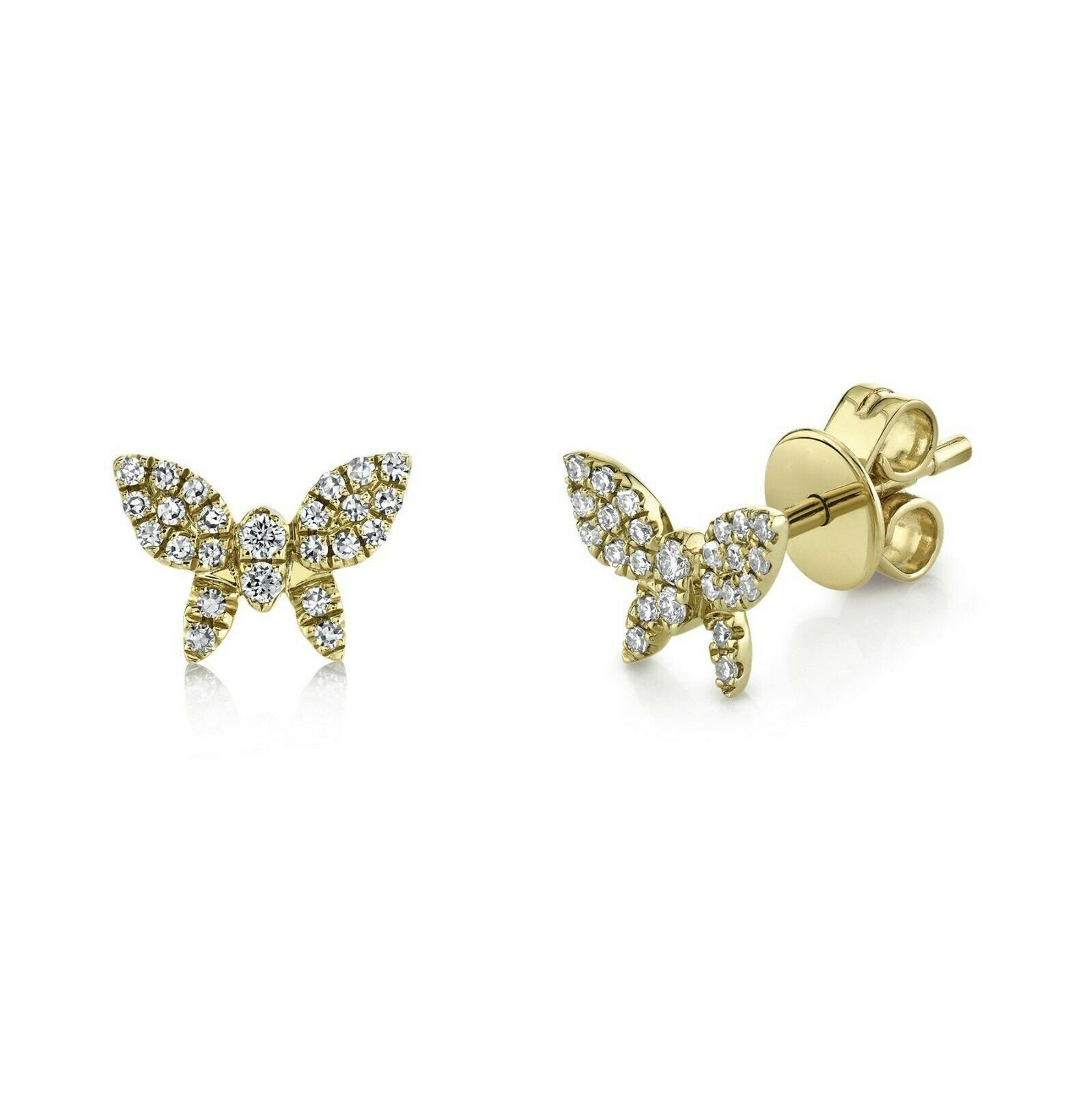 Schmetterling Diamant Ohrstecker 14K Gelbgold 0, 16Ct Runde Geschnitten Natürlichen Pushback von SageDesignsLA