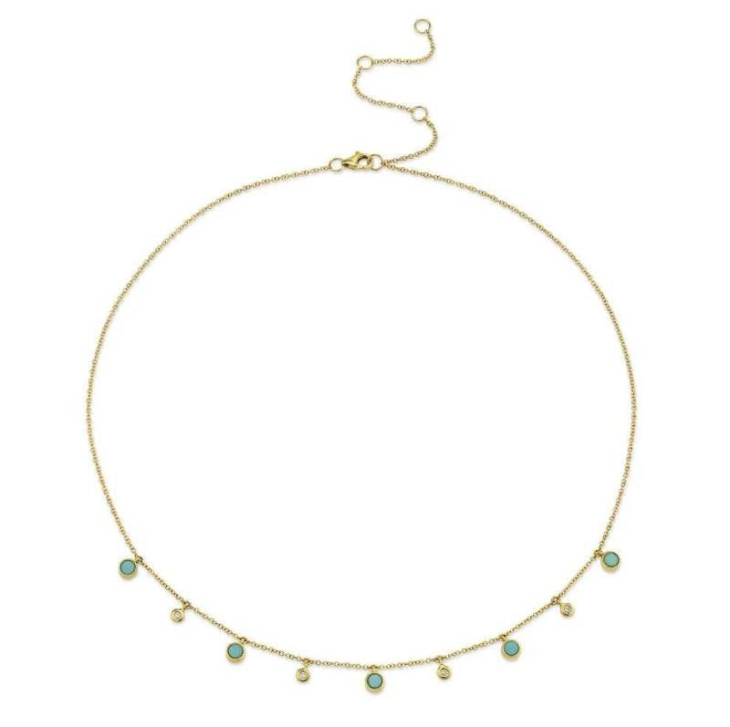 Türkis Und Diamant Charm Halskette 14K Gold, 0.79Tcw Perlen Lünette Set Baumelnde von SageDesignsLA