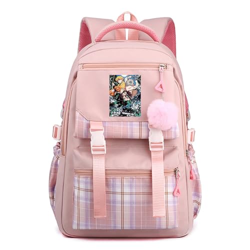 Anime Demon Tanjiro Nezuko Slayers Campus Schulranzen Ergonomischem Design Schultasche mit Haarballen-Anhänger für Damen Mädchen von Sageam