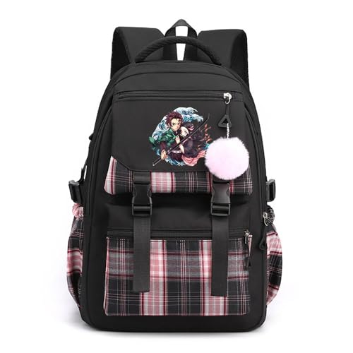 Anime Demon Tanjiro Nezuko Slayers Campus Schulranzen Ergonomischem Design Schultasche mit Haarballen-Anhänger für Damen Mädchen von Sageam