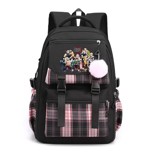 Anime Demon Tanjiro Nezuko Slayers Campus Schulranzen Ergonomischem Design Schultasche mit Haarballen-Anhänger für Damen Mädchen von Sageam