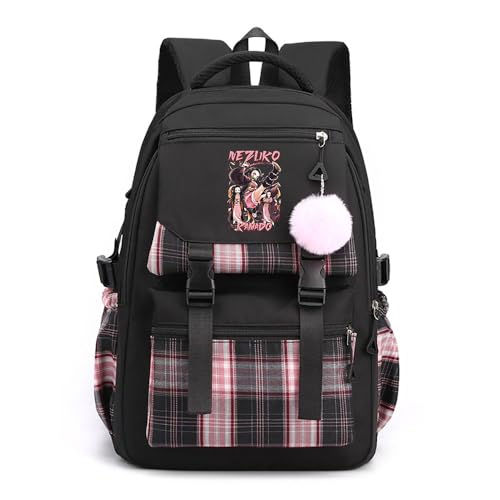 Anime Demon Tanjiro Nezuko Slayers Campus Schulranzen Ergonomischem Design Schultasche mit Haarballen-Anhänger für Damen Mädchen von Sageam