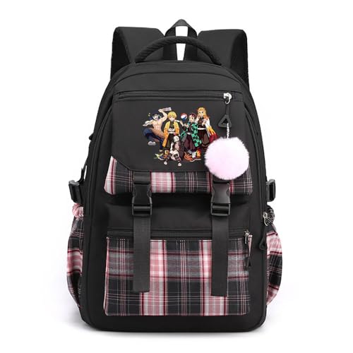 Anime Demon Tanjiro Nezuko Slayers Campus Schulranzen Ergonomischem Design Schultasche mit Haarballen-Anhänger für Damen Mädchen von Sageam
