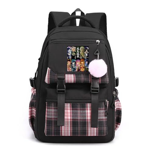 Anime Demon Tanjiro Nezuko Slayers Campus Schulranzen Ergonomischem Design Schultasche mit Haarballen-Anhänger für Damen Mädchen von Sageam
