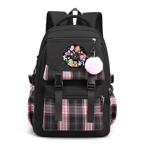 Anime Demon Tanjiro Nezuko Slayers Campus Schulranzen Ergonomischem Design Schultasche mit Haarballen-Anhänger für Damen Mädchen von Sageam