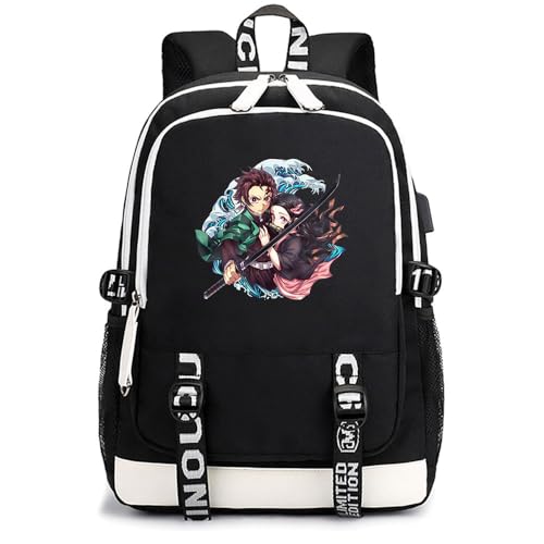 Anime Demon Tanjiro Nezuko Slayers Klassischer Schultaschen Outdoor Tasche Reise-Rucksäcke für Teenager Herren Damen von Sageam