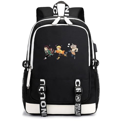 Anime Demon Tanjiro Nezuko Slayers Klassischer Schultaschen Outdoor Tasche Reise-Rucksäcke für Teenager Herren Damen von Sageam