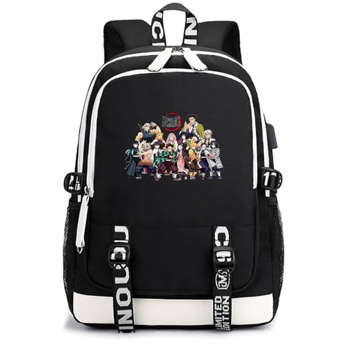 Anime Demon Tanjiro Nezuko Slayers Klassischer Schultaschen Outdoor Tasche Reise-Rucksäcke für Teenager Herren Damen von Sageam