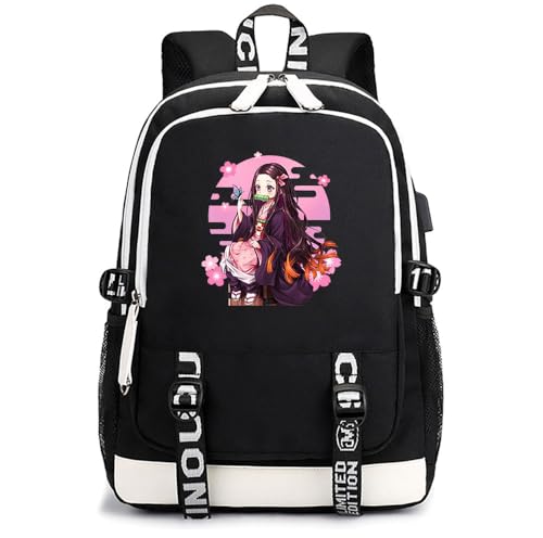 Anime Demon Tanjiro Nezuko Slayers Klassischer Schultaschen Outdoor Tasche Reise-Rucksäcke für Teenager Herren Damen von Sageam
