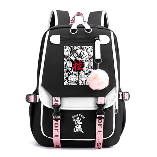 Anime Demon Tanjiro Nezuko Slayers Modisch Schule Bag Freizeitrucksäcke Frauen Schultaschen mit Haarballen-Anhänger für Damen Mädchen von Sageam