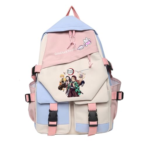 Sageam Anime Demon Tanjiro Slayers Modisch Rucksäcke Nezuko Tagesrucksack Campus Backpack mit Laptopfach für Mädchen Jungen Rosa von Sageam