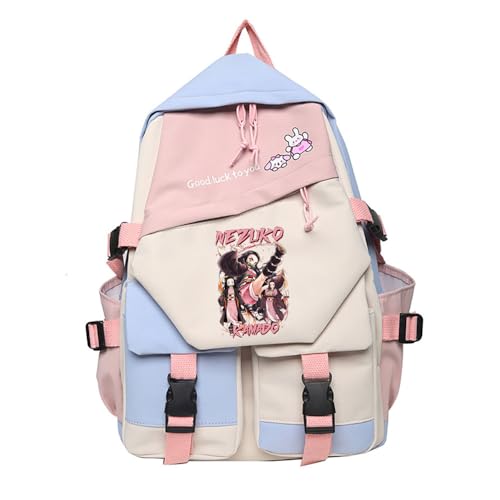Sageam Anime Demon Tanjiro Slayers Modisch Rucksäcke Nezuko Tagesrucksack Campus Backpack mit Laptopfach für Mädchen Jungen Rosa von Sageam