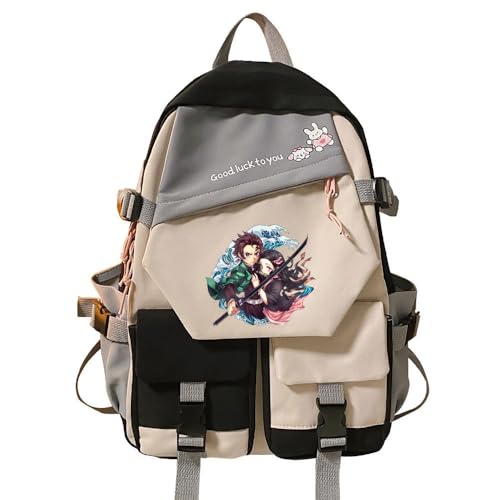 Sageam Anime Demon Tanjiro Slayers Modisch Rucksäcke Nezuko Tagesrucksack Campus Backpack mit Laptopfach für Mädchen Jungen Rosa von Sageam