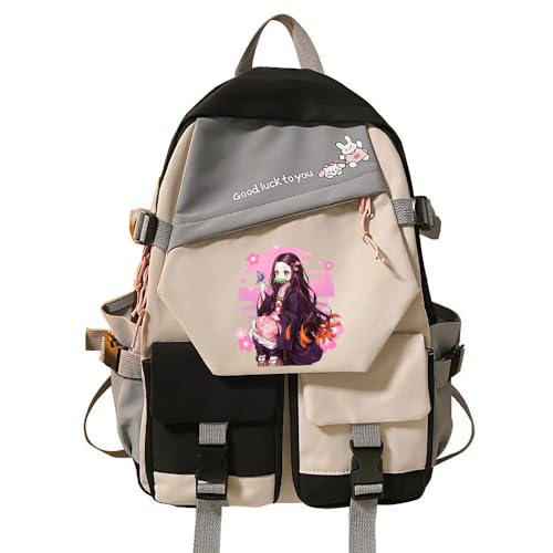 Sageam Anime Demon Tanjiro Slayers Modisch Rucksäcke Nezuko Tagesrucksack Campus Backpack mit Laptopfach für Mädchen Jungen Rosa von Sageam