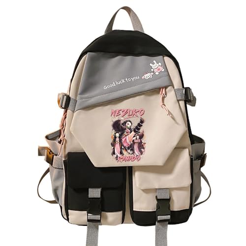Sageam Anime Demon Tanjiro Slayers Modisch Rucksäcke Nezuko Tagesrucksack Campus Backpack mit Laptopfach für Mädchen Jungen Rosa von Sageam