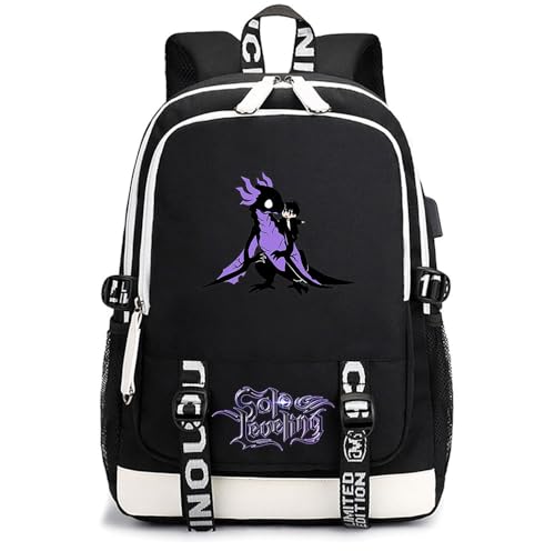 Sageam Anime Solo Leveling Merch Klassischer Schultaschen Outdoor Tasche Reise-Rucksäcke für Teenager Damen Herren von Sageam