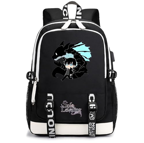 Sageam Anime Solo Leveling Merch Klassischer Schultaschen Outdoor Tasche Reise-Rucksäcke für Teenager Damen Herren von Sageam