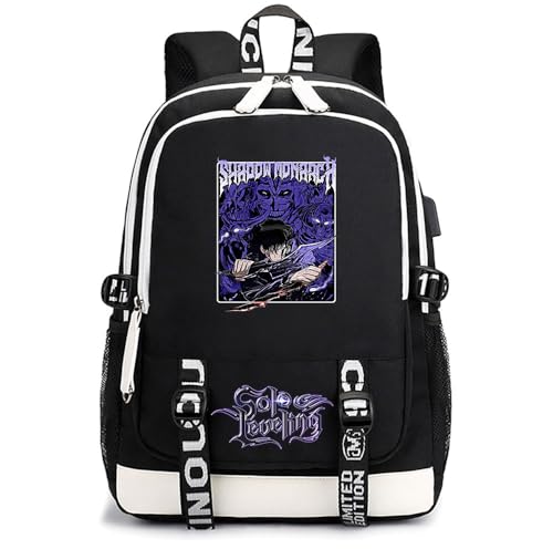 Sageam Anime Solo Leveling Merch Klassischer Schultaschen Outdoor Tasche Reise-Rucksäcke für Teenager Damen Herren von Sageam
