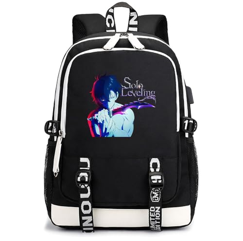 Sageam Anime Solo Leveling Merch Klassischer Schultaschen Outdoor Tasche Reise-Rucksäcke für Teenager Damen Herren von Sageam