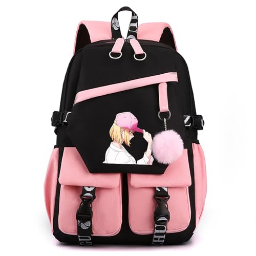 Sageam Anime Solo Leveling Merch stilvoller Schulrucksack Freizeitrucksäcke Nylon Wasserdicht Daypack mit Haarballen-Anhänger für Mädchen Damen von Sageam
