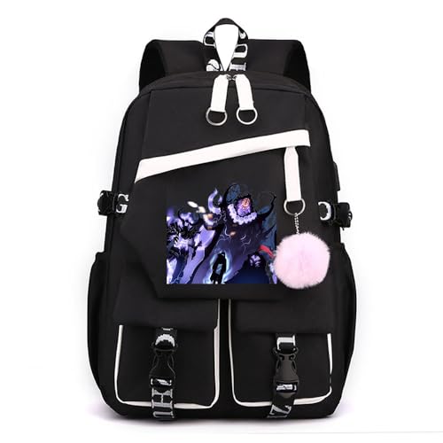 Sageam Anime Solo Leveling Merch stilvoller Schulrucksack Freizeitrucksäcke Nylon Wasserdicht Daypack mit Haarballen-Anhänger für Mädchen Damen von Sageam