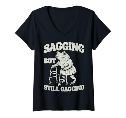 Damen Sagging But Still Gagging T-Shirt mit V-Ausschnitt Damen Sagging But Still Gagging T-Shirt mit V-Ausschnitt von Saggin' But Still Gaggin' Frog