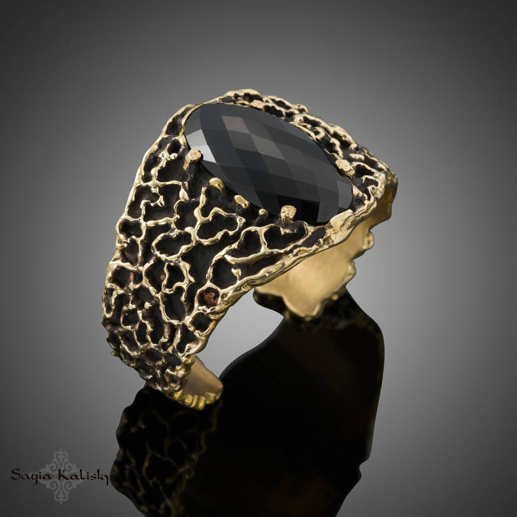 Breites Manschettenarmband Für Frauen, Onyxstein-Armband, Großes Boho-Manschettenarmband, Einzigartiges Messing-Manschettenarmband, Edelstein-Armband von Sagia