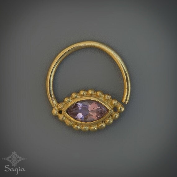 Gold Septum Schmuck Für Nasenpiercing - Stein Nasenschmuck Echtes Vergoldeter Ring Piercing von Sagia