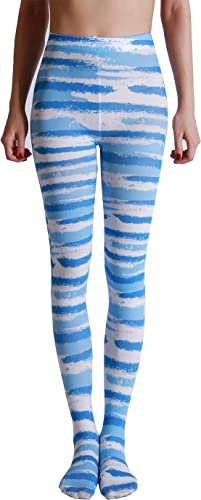 Sahabowi Damen Sexy Hohe Taille Rutschfeste Strumpfhosen Multi-Muster Digital Druck Strümpfe,Blau von Sahabowi