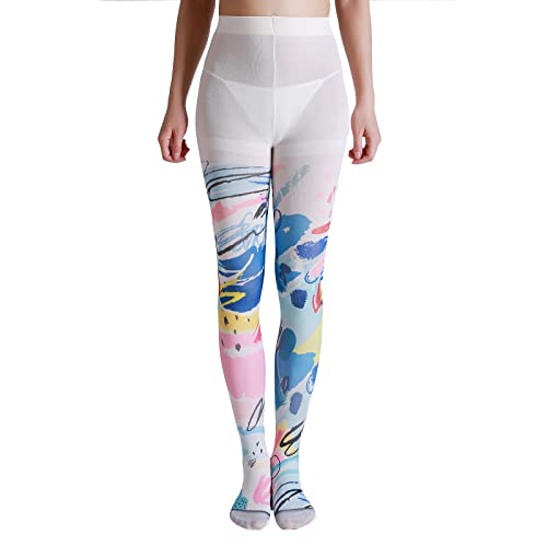 Sahabowi Damen Sexy Hohe Taille Rutschfeste Strumpfhosen Multi-Muster Digital Druck Strümpfe,Graffiti 2 von Sahabowi