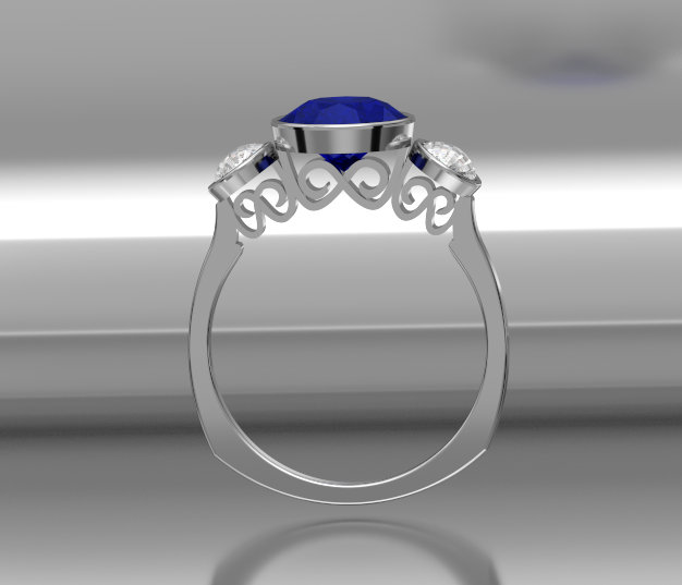 14Kt Weißgold 10x8 Mm Lünette Set Saphir Und Zwei 6x4 Moissanites in Einem Designer Ring von Sahagundesigns