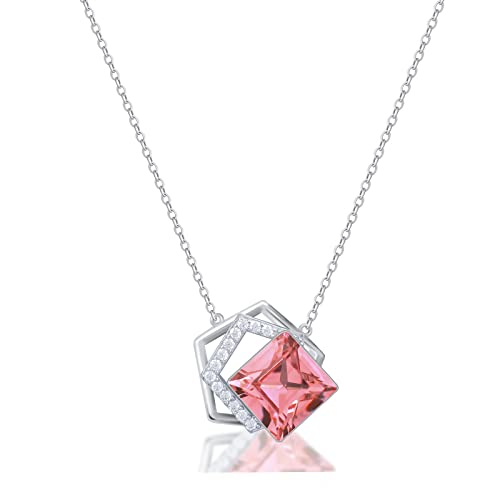 Sahallo Halskette Damen Ketten mit Anhänger Modeschmuck 925 Sterling Silber pinker Kristall Geometrie Kettenanhänger mit Schmuck Schmuckkästchen als modisches stylisches Geschenk für Damen Frauen von Sahallo