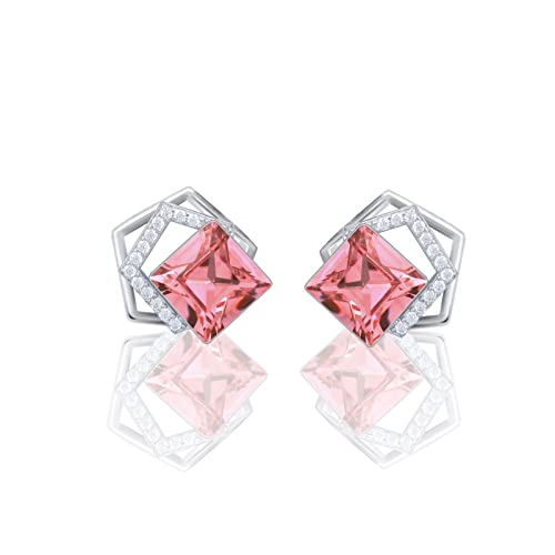 Sahallo Ohrringe Ohrstecker modern Damenohrringe 925 Sterling Silber pinker Kristall Geometrie Anhänger Modeschmuck mit Ohrringe Schmuckkästchen stylisches Geschenk Ohrschmuck Damen Frauen von Sahallo