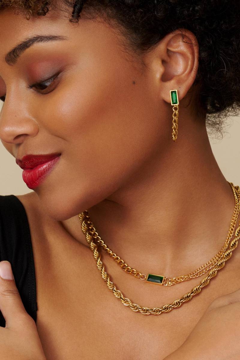 Smaragd Kristall Ohrringe 18K Gelbgold Vergoldet von SaharasEssentials