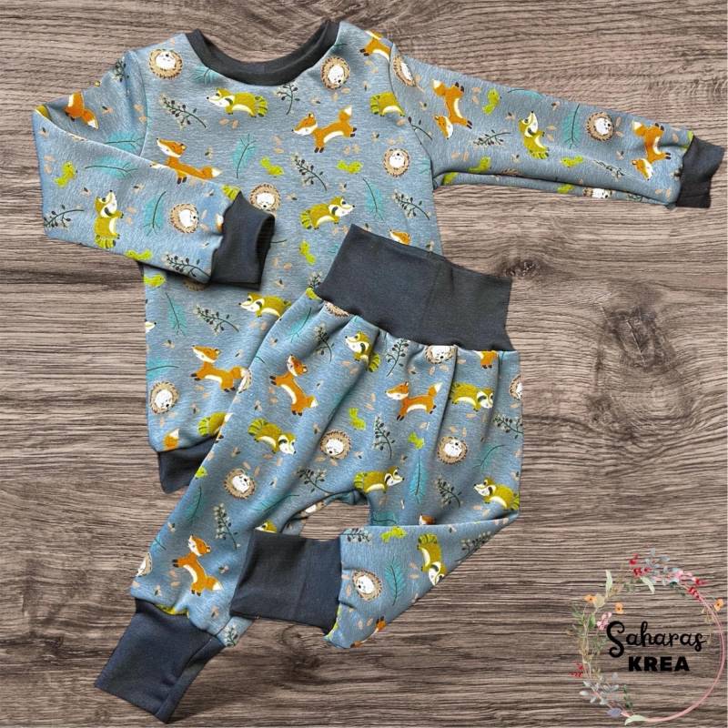 Pullover Alpenfleece Baby Set Mit Waldtieren, Pumphose Für Jungen, Geschenk Zur Geburt, Winterpullover von SaharasKrea