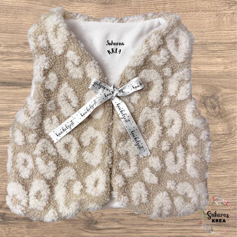 Teddy Weste Leo Muster Baby Und Kind, Kuschelige Kinderweste Leopard Design, Handgemacht, Übergangsweste Junge Mädchen von SaharasKrea
