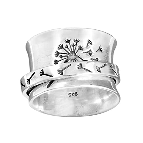 Löwenzahn Ring Rotierender Silber Ring Stress- und Angstabbau-Breitbandring Meditationsring Schmuck Frauen Damen von Sahgsa