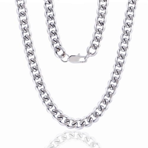 Sahoottie Silberkette Herren 51cm Lang 9mm Breit Panzerkette Herren Kubanische Edelstahl Kette Männer Halskette Mann Edelstahlkette Männer Hip-Hop Kette von Sahoottie